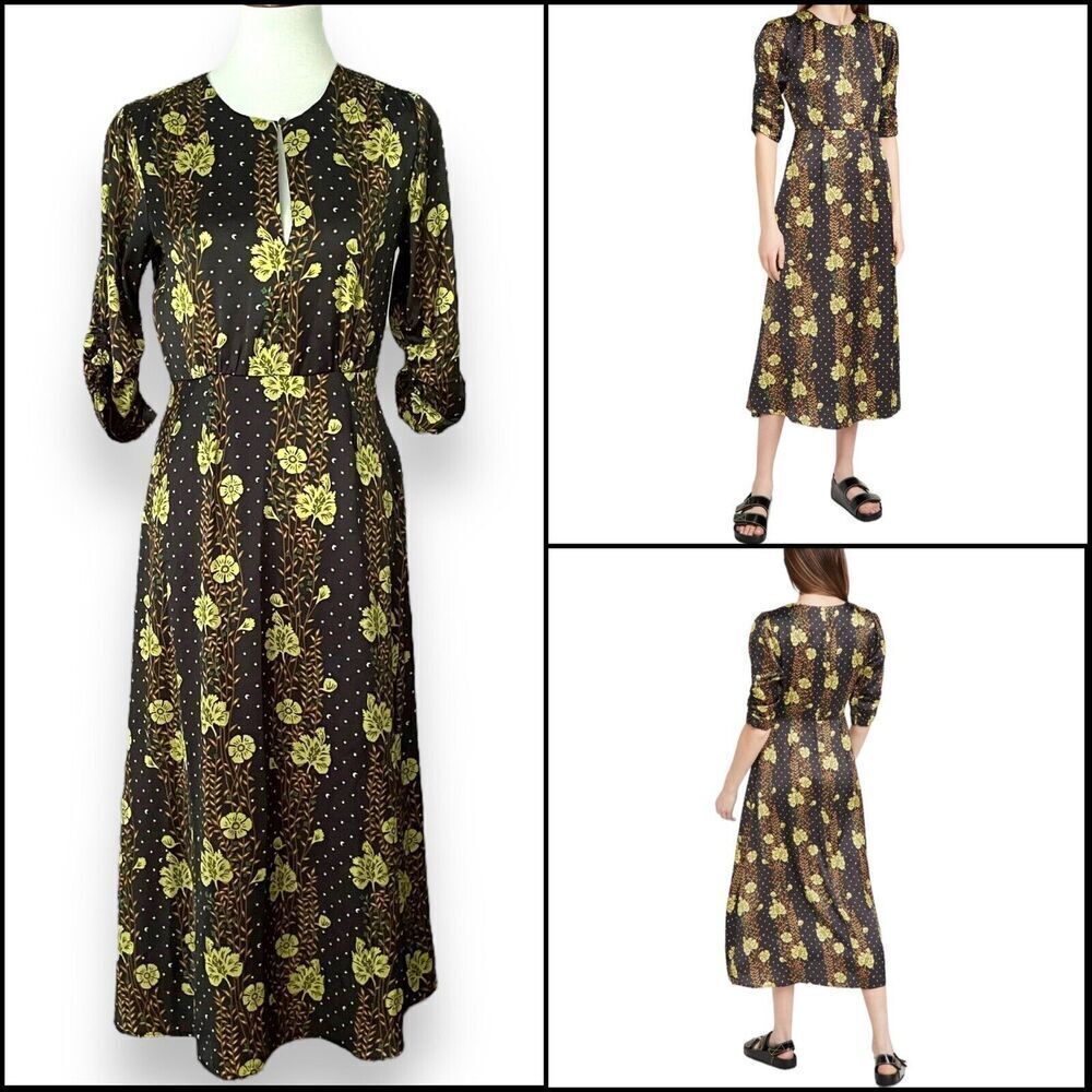 Scotch & Soda Black Keyhole Neck Starwatcher Floral Print Midi Dress Size Small